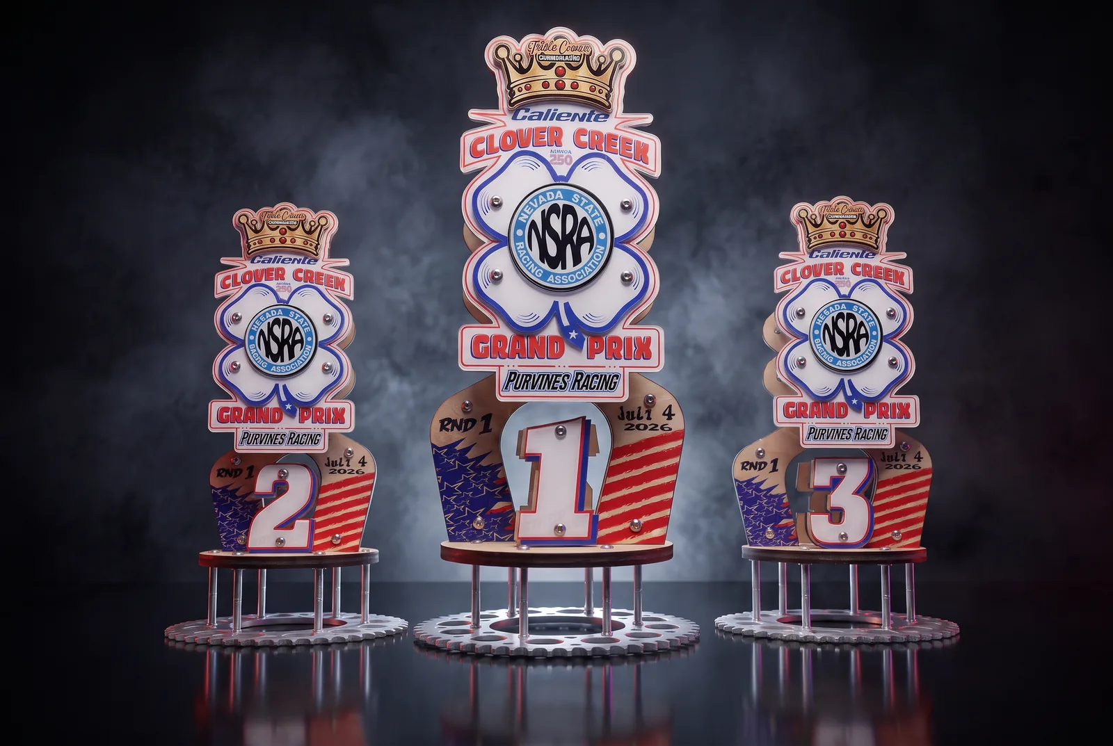 Caliente Clover Creek Grand Prix custom trophies built by Trophy Tek