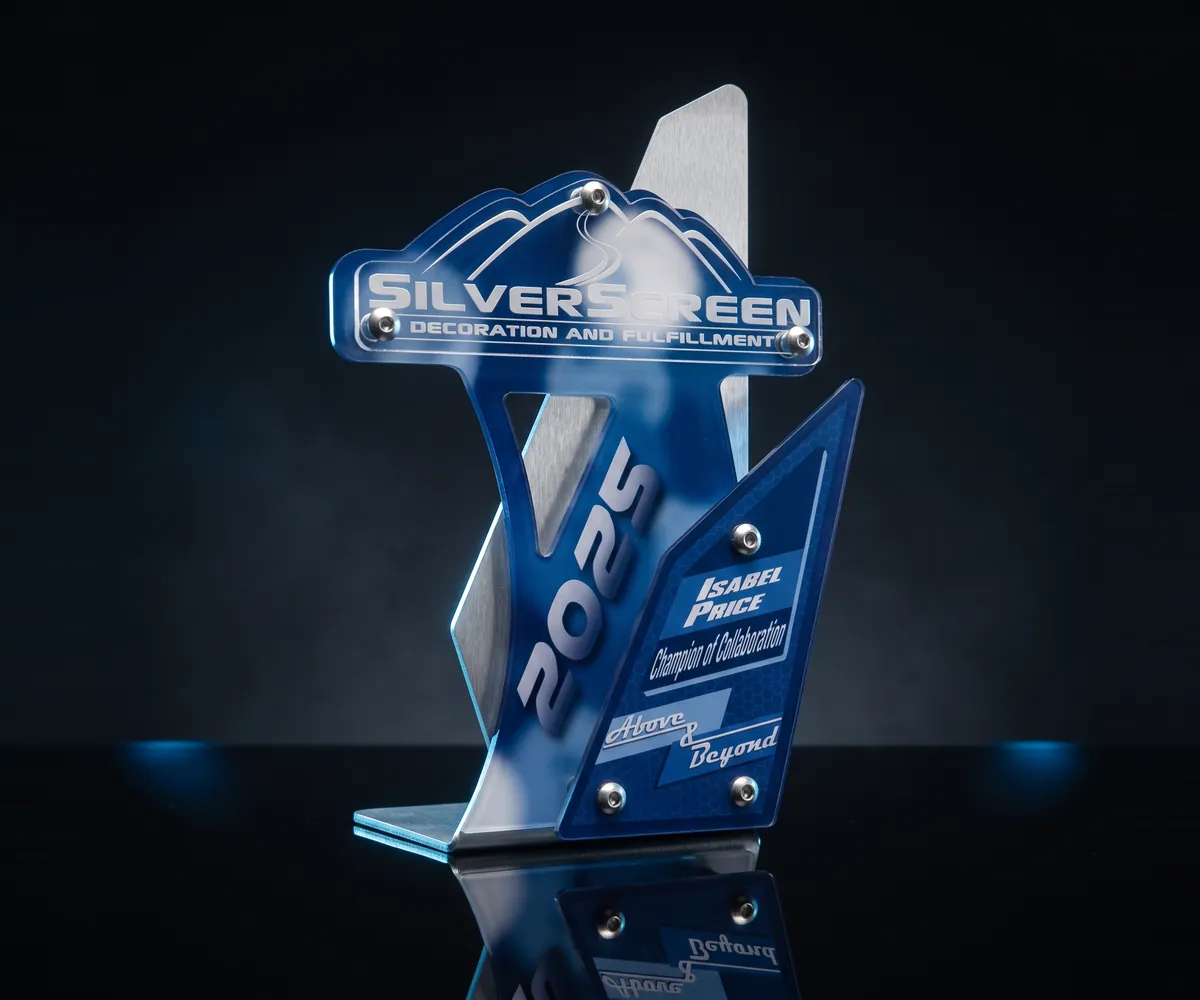 SilverScreen Champion of Collaboration semi-custom acrylic and brushed metal award